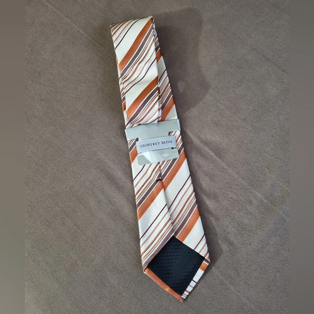 Geoffrey Beene Men's Striped Tie - Orange and Brown - Picture 3 of 10